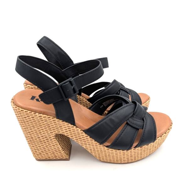Korks Dee Wedge Platform Block Heel Sandals Women's Black/Tan Size US11 EU42 - Picture 3 of 12